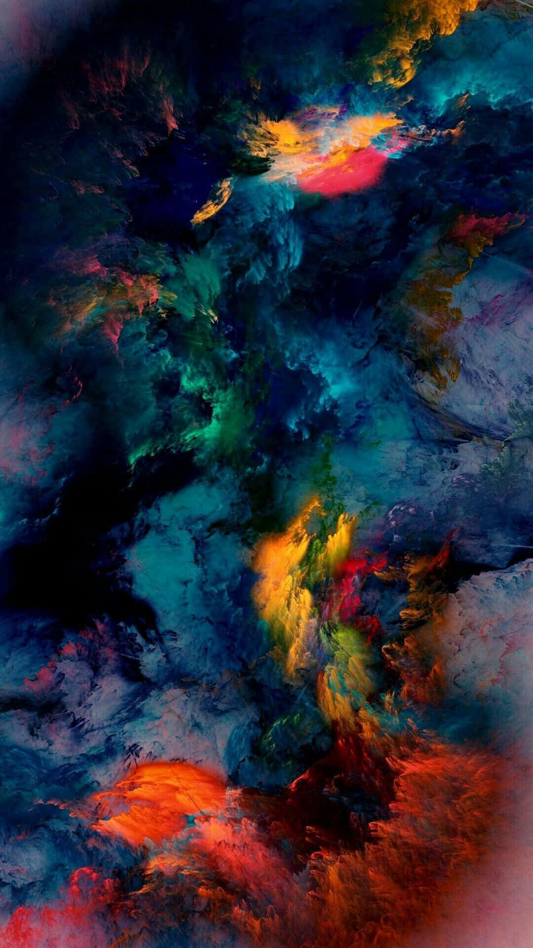 抽象的宇宙星雲，在深藍色、藍綠色和火橙色中旋轉，映襯著黑暗的虛空。