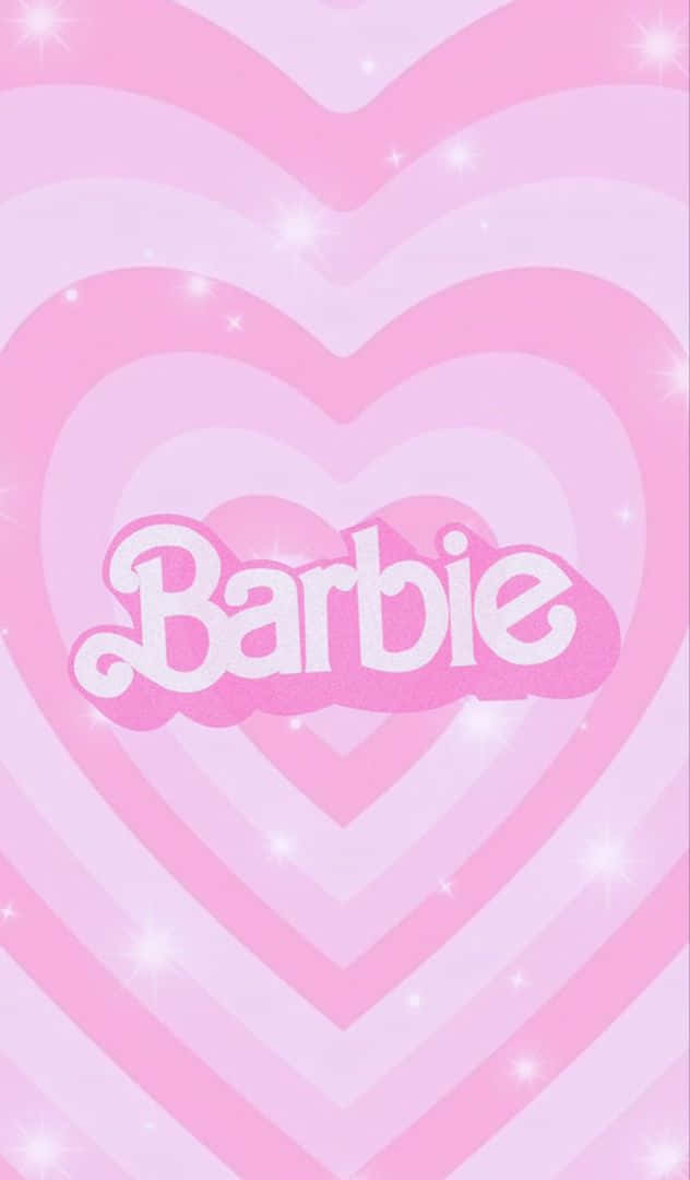 帶有閃光的粉紅色心形和以俏皮字體寫有的Barbie一詞。 — 粉紅色心形動圖 壁紙