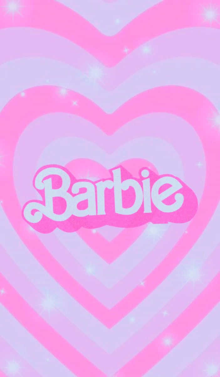 粉紅色心形圖案，帶有Barbie標誌和閃光效果。 — 粉紅色心形動圖 壁紙
