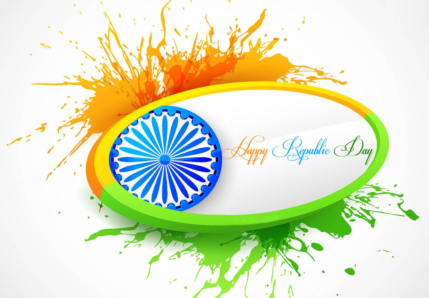 帶有印度國旗顏色和阿育王法輪的 Happy Republic Day 圖形。