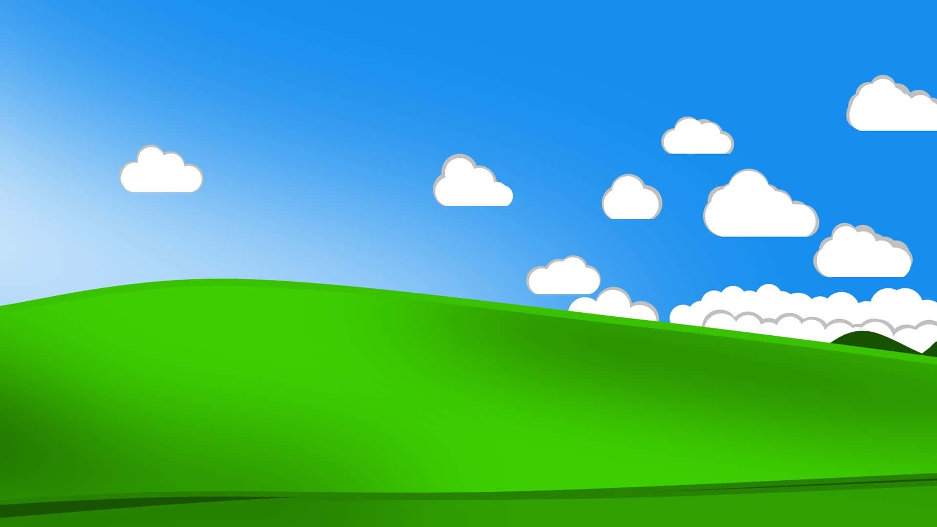  壁紙 — 充滿活力的綠色起伏山丘在晴朗的藍天下延伸，點綴著蓬鬆的白雲。