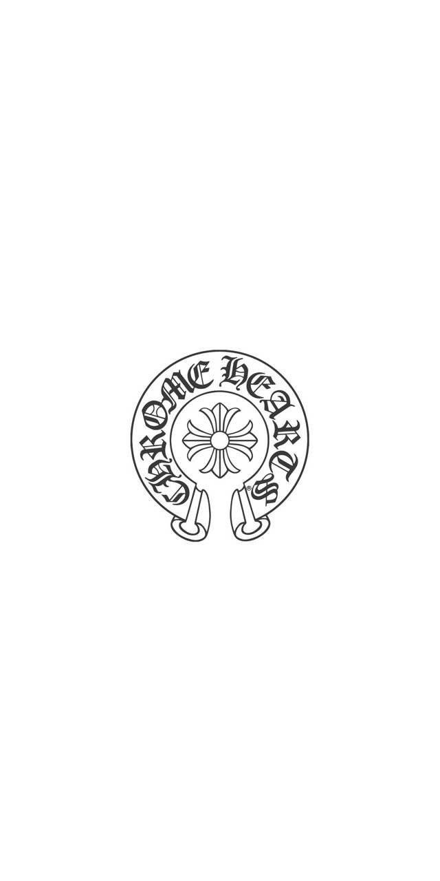 Chrome Hearts 最簡約標誌 壁紙 — Chrome Hearts 的極簡黑白標誌，帶有哥德式字體和中央花卉設計，背景為純色。