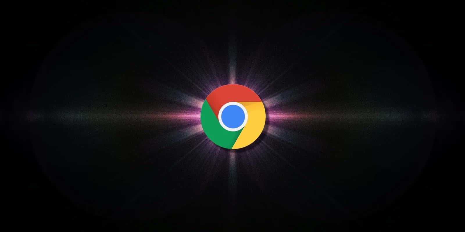 Chrome 瀏覽器標誌在黑色背景上發出彩色光芒