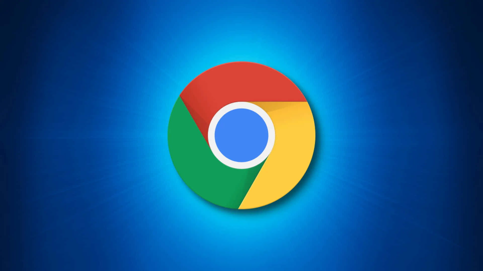 Google Chrome 瀏覽器標誌在藍色漸變背景上帶有光線。