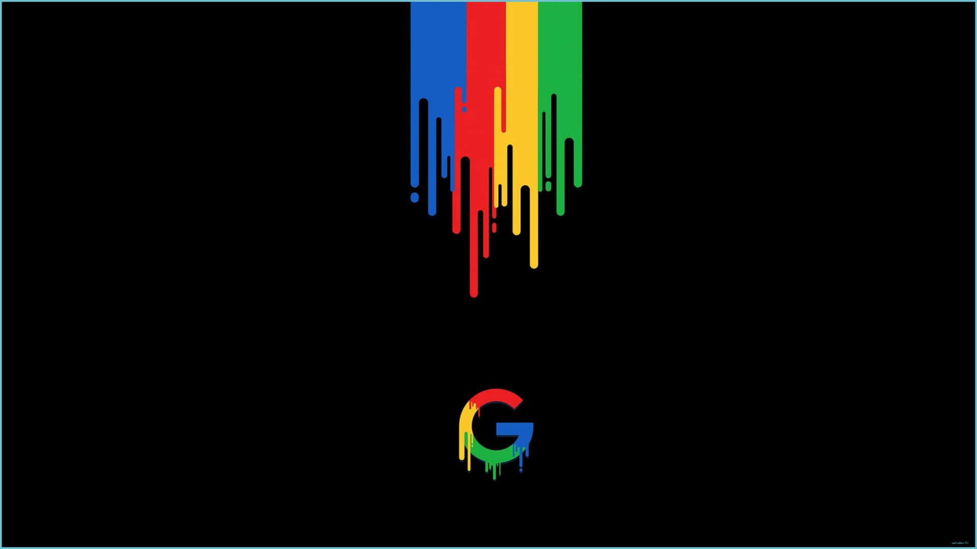 彩虹油漆滴落在黑色背景上，帶有滴落的Google G標誌。