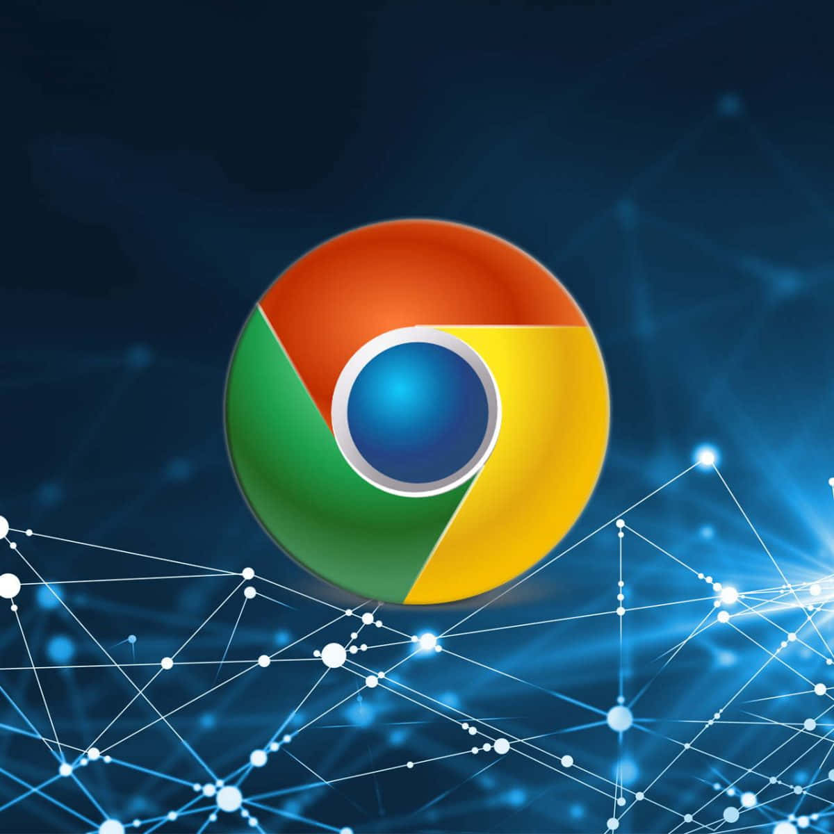 Chrome 瀏覽器標誌被發光的數碼網絡線條包圍。