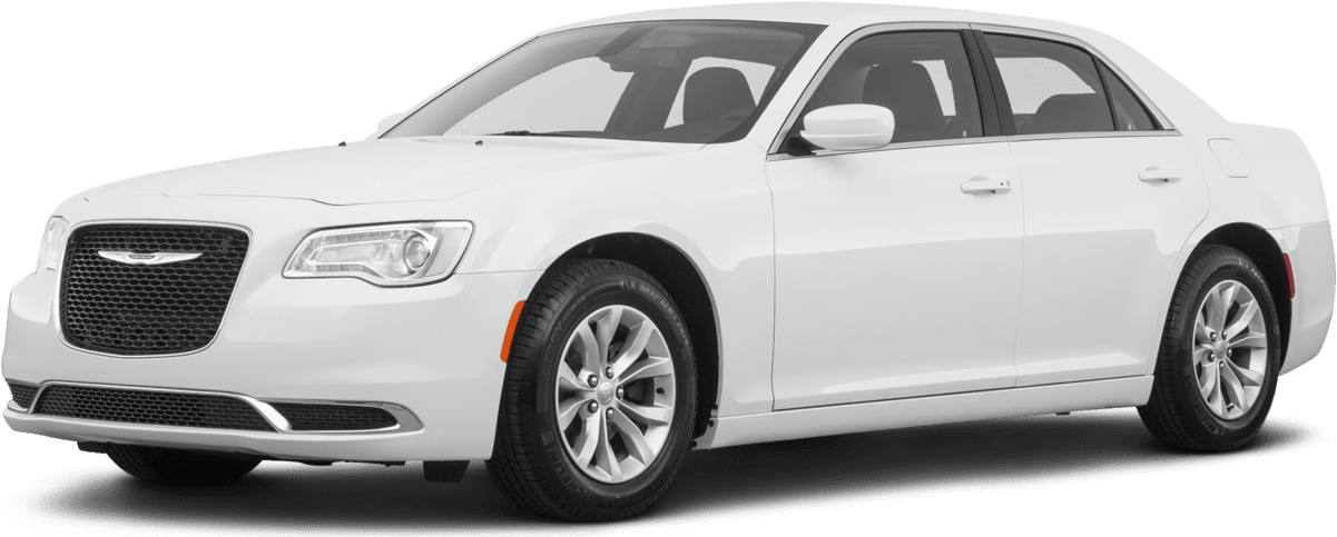 白色 Chrysler 300 車型側面視圖 壁紙 — 一輛純白色的克萊斯勒轎車在透明背景上以側面輪廓展示，線條簡潔，帶有鍍鉻裝飾。