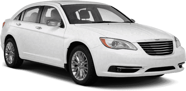 白色Chrysler轎車側面視圖 壁紙 — 一輛純白色的克萊斯勒轎車以四分之三視角展示，背景透明，帶有細微陰影。