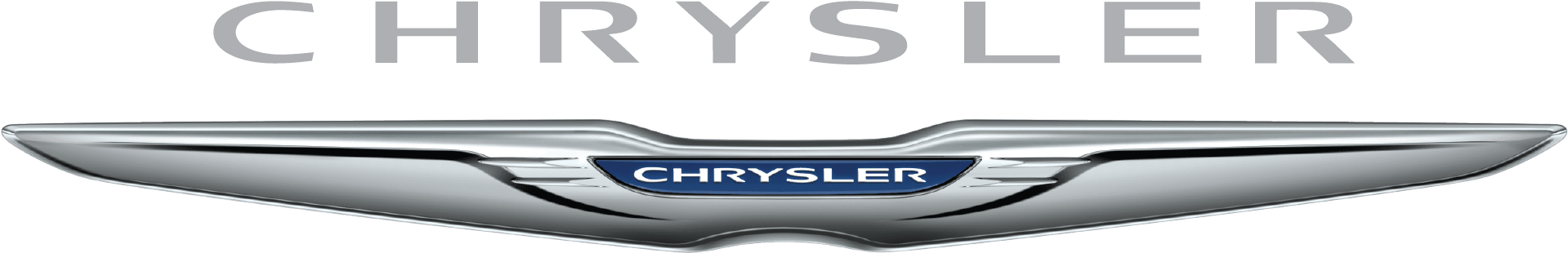 Chrysler標誌徽章 壁紙 — 閃亮鍍鉻克萊斯勒標誌，配銀色翅膀和藍色徽章，黑色背景。