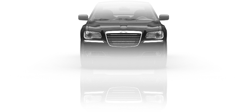 黑色Chrysler轎車正面視圖 壁紙 — 一輛時尚的黑色豪華轎車正面朝前，在黑暗表面上呈現完美的鏡面反射。