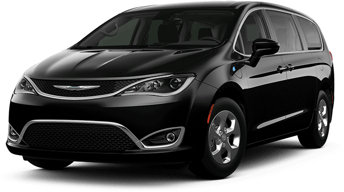 黑色 Chrysler Pacifica 小型貨車側面視圖 壁紙 — 一架時尚的黑色 Chrysler Pacifica 小型貨車在純黑色背景上展示，鍍鉻裝飾在攝影棚燈光下閃閃發光。