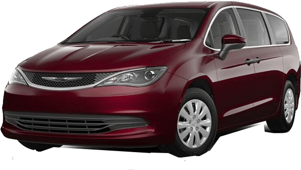 紅色 Chrysler 小型貨車側面視圖 壁紙 — 一輛時尚的栗色小型貨車，帶有鍍鉻裝飾和銀色合金輪圈，在黑色背景的攝影棚燈光下展示。