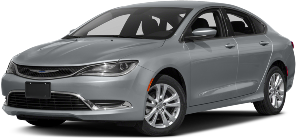 銀色 Chrysler 車款側面視圖 壁紙 — 一輛時尚的銀色轎車，帶有鍍鉻飾邊和合金輪圈，在透明背景的影樓燈光下展示。