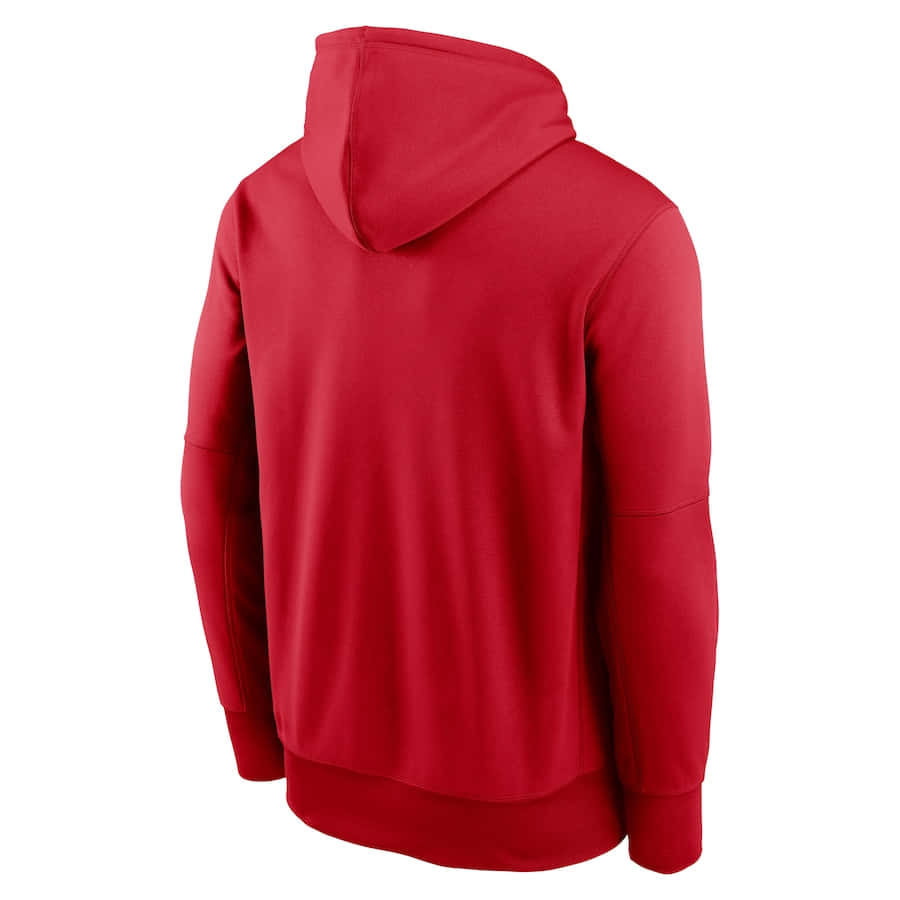 Red Hoodie 桌布 壁紙 — 一件純紅色連帽衛衣從背面展示，背景為純白色，帶有乾淨的縫線細節。