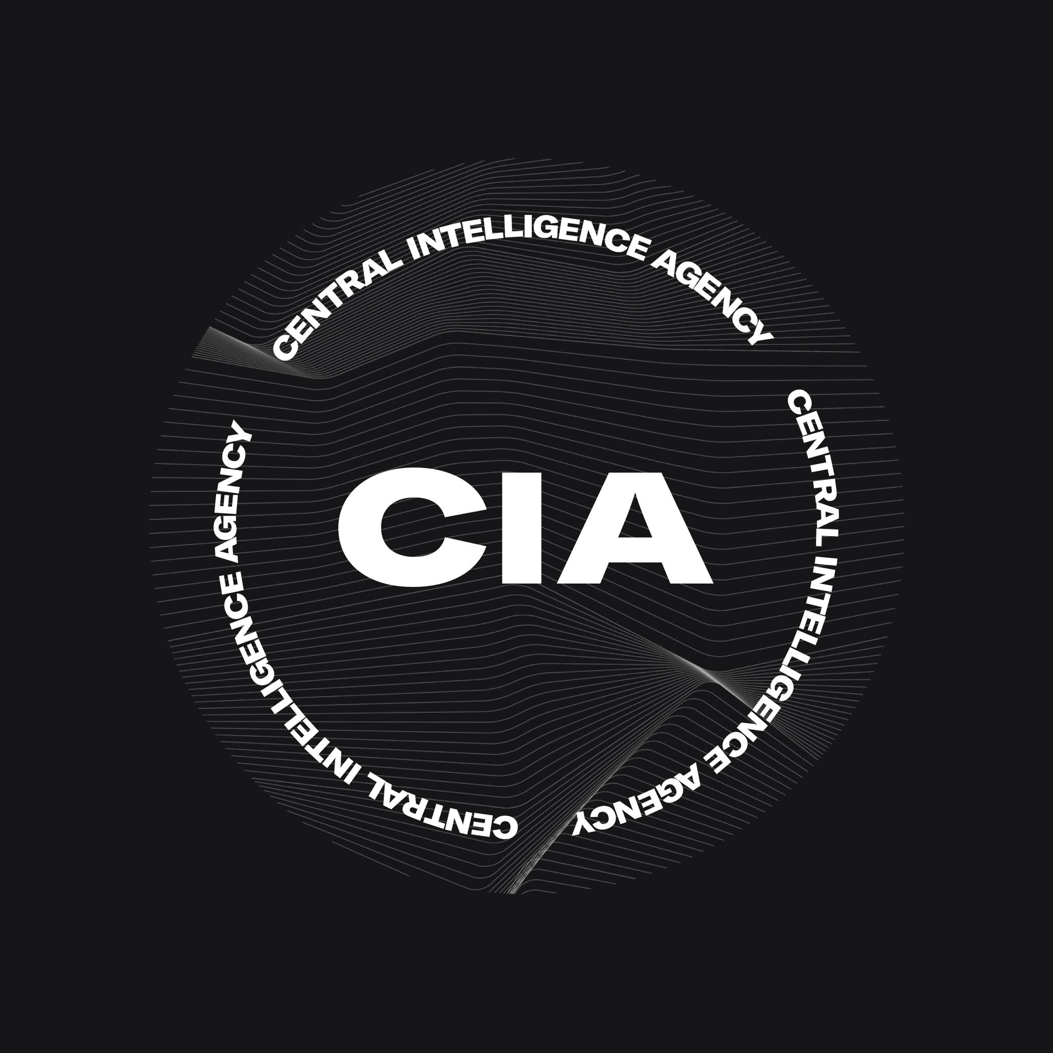 Cia Logo 現代極簡設計 壁紙 — 一個極簡的黑白標誌，以粗體CIA文字為中心，周圍環繞著同心波浪線和重複的機構名稱。