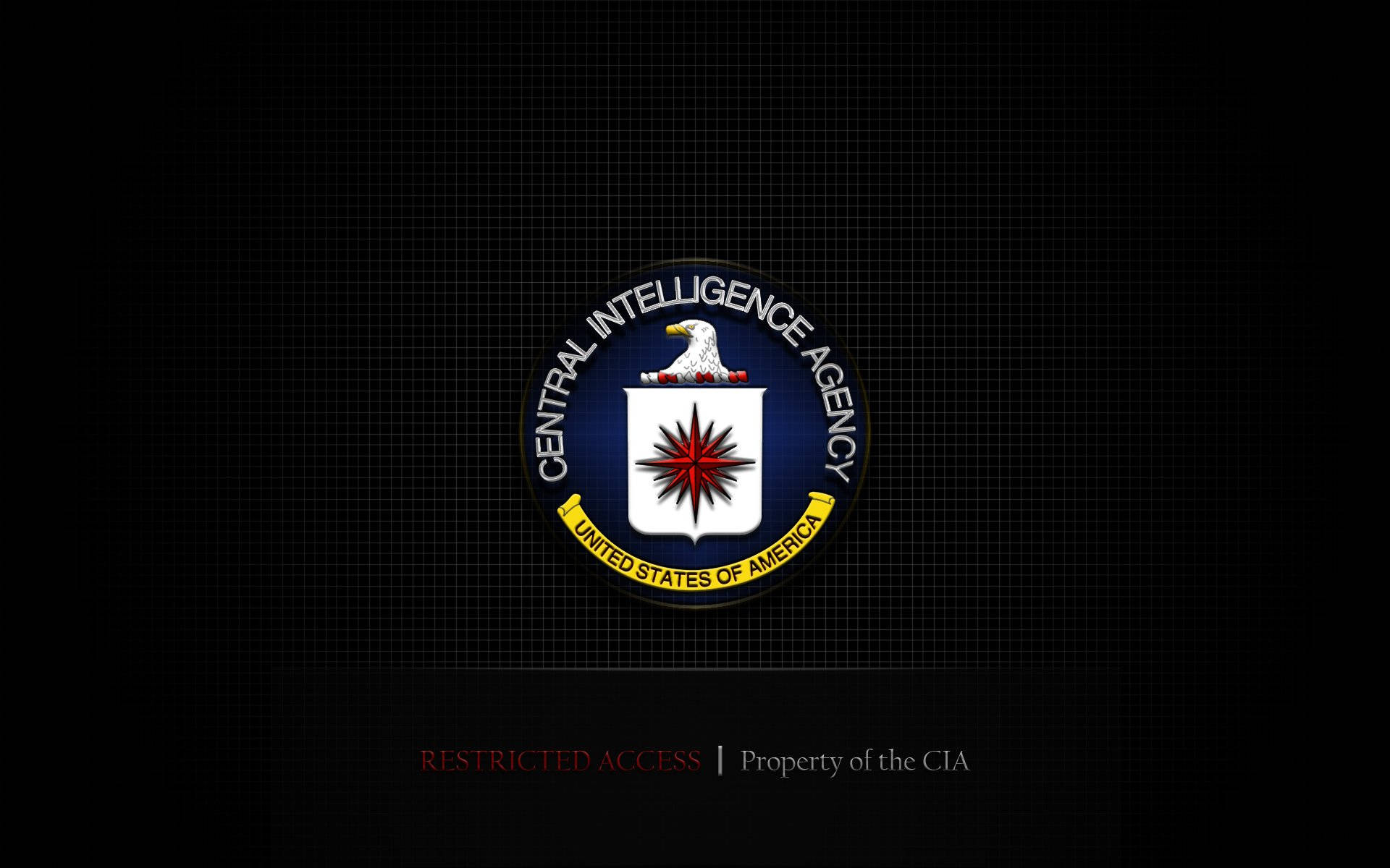 CIA標誌限制存取 壁紙 — CIA 徽章置中於深色網格背景上，下方有「Restricted Access」文字。