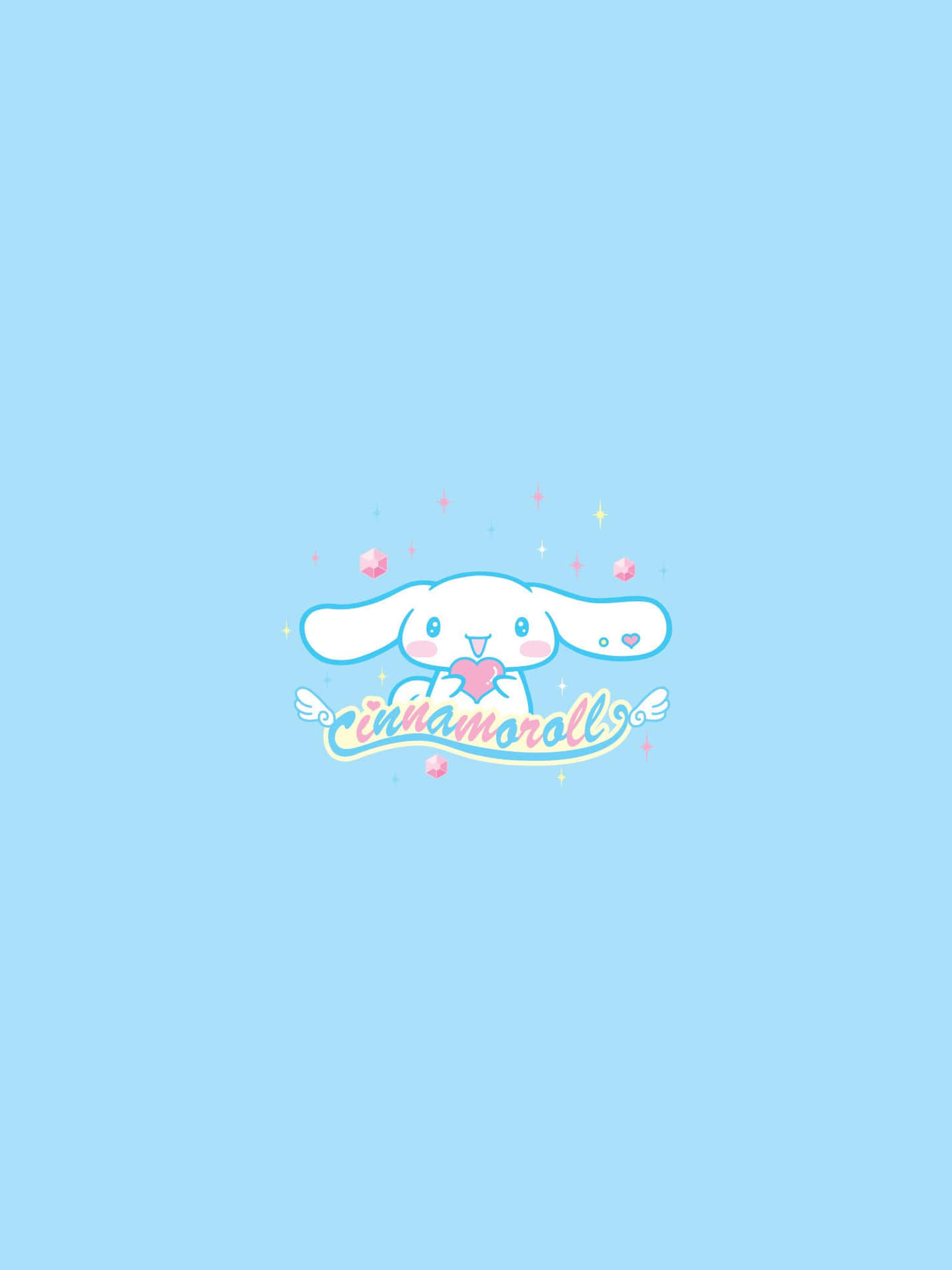 Cinnamoroll 兔子在藍色背景上拿著帶閃粉的粉紅色心形。