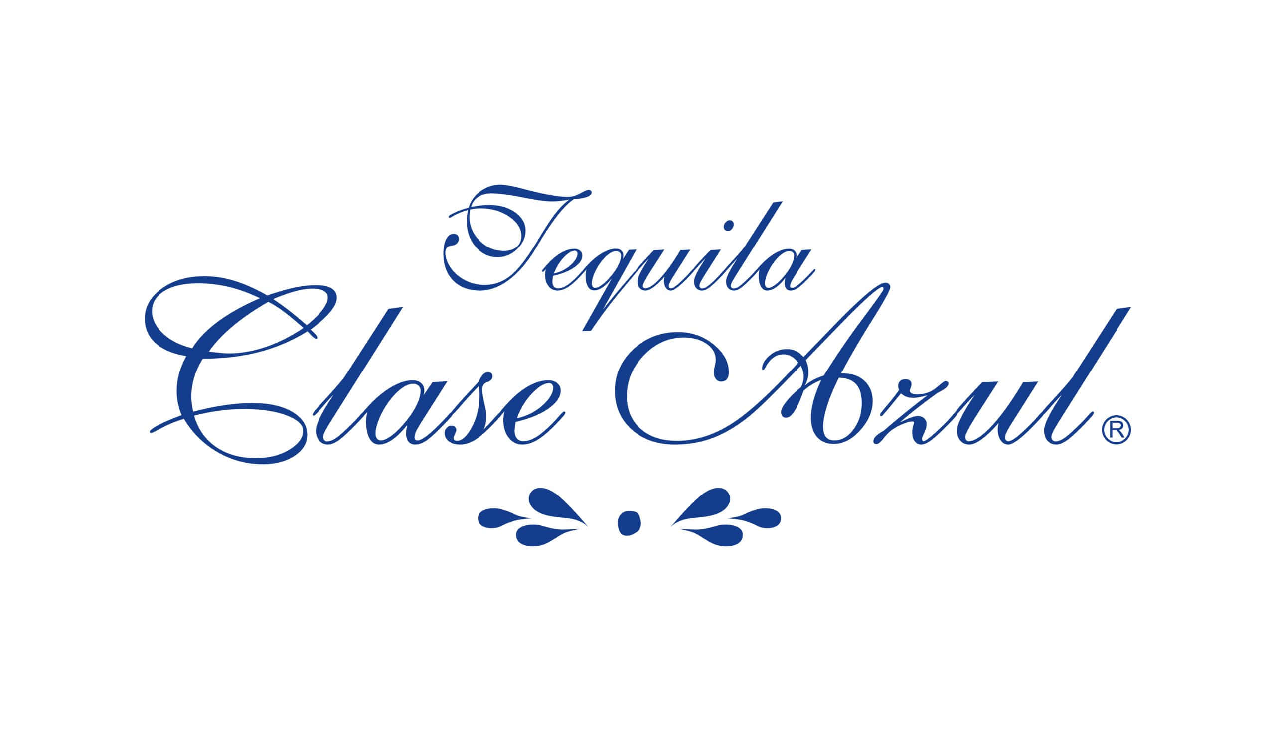 Clase Azul 替代版標誌 壁紙 — Tequila Clase Azul 的優雅藍色草書標誌，純白背景配以裝飾性葉片點綴。