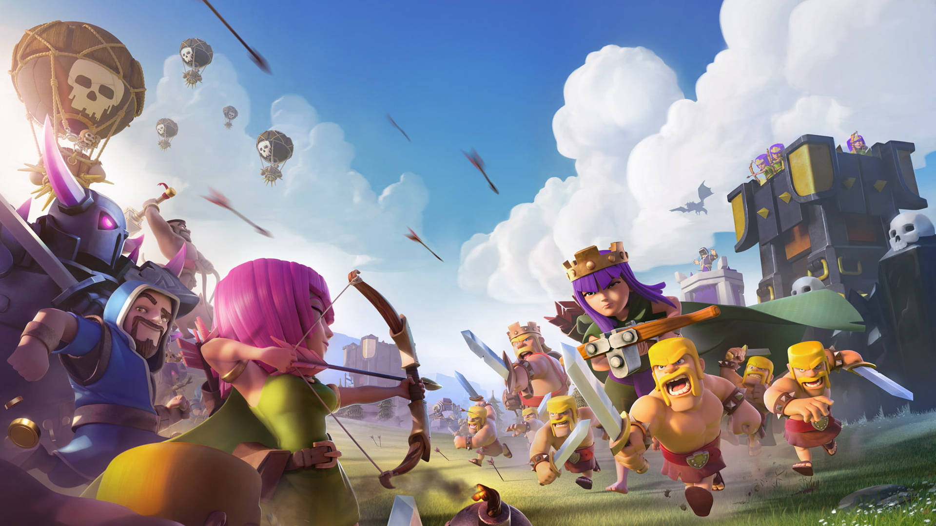 Clash of Clans 角色喺陽光普照嘅草地上戰鬥。