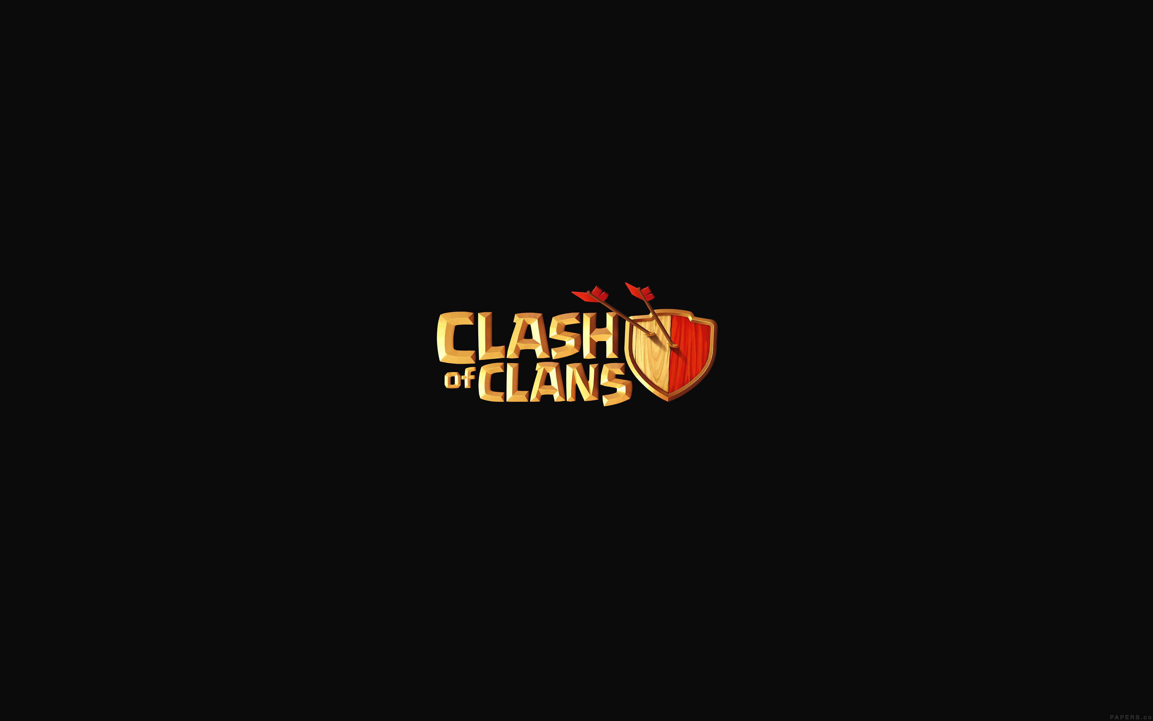 HD Game 桌布 壁紙 — Clash of Clans 標誌在純黑背景上閃耀著金色和紅色。