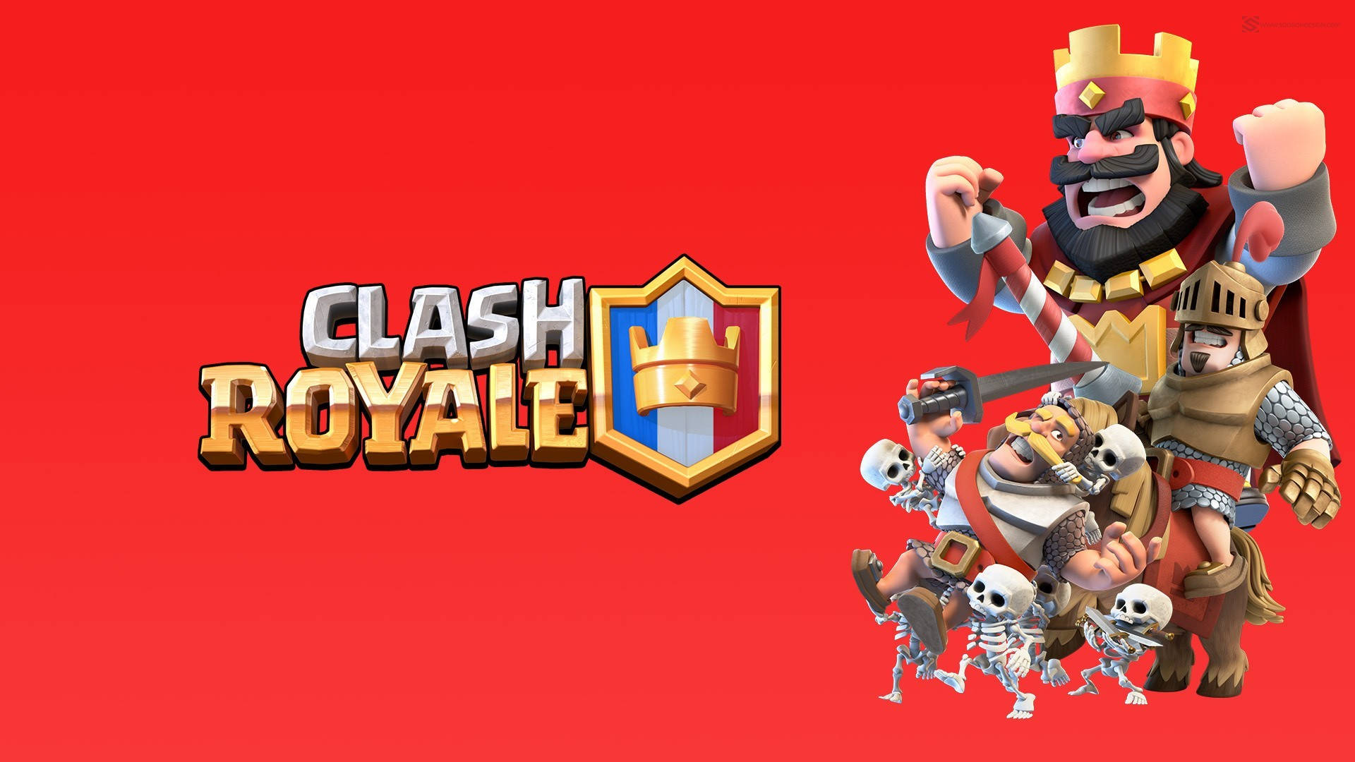 Clash Royale 遊戲標誌，帶有國王和骷髏角色，背景為紅色。