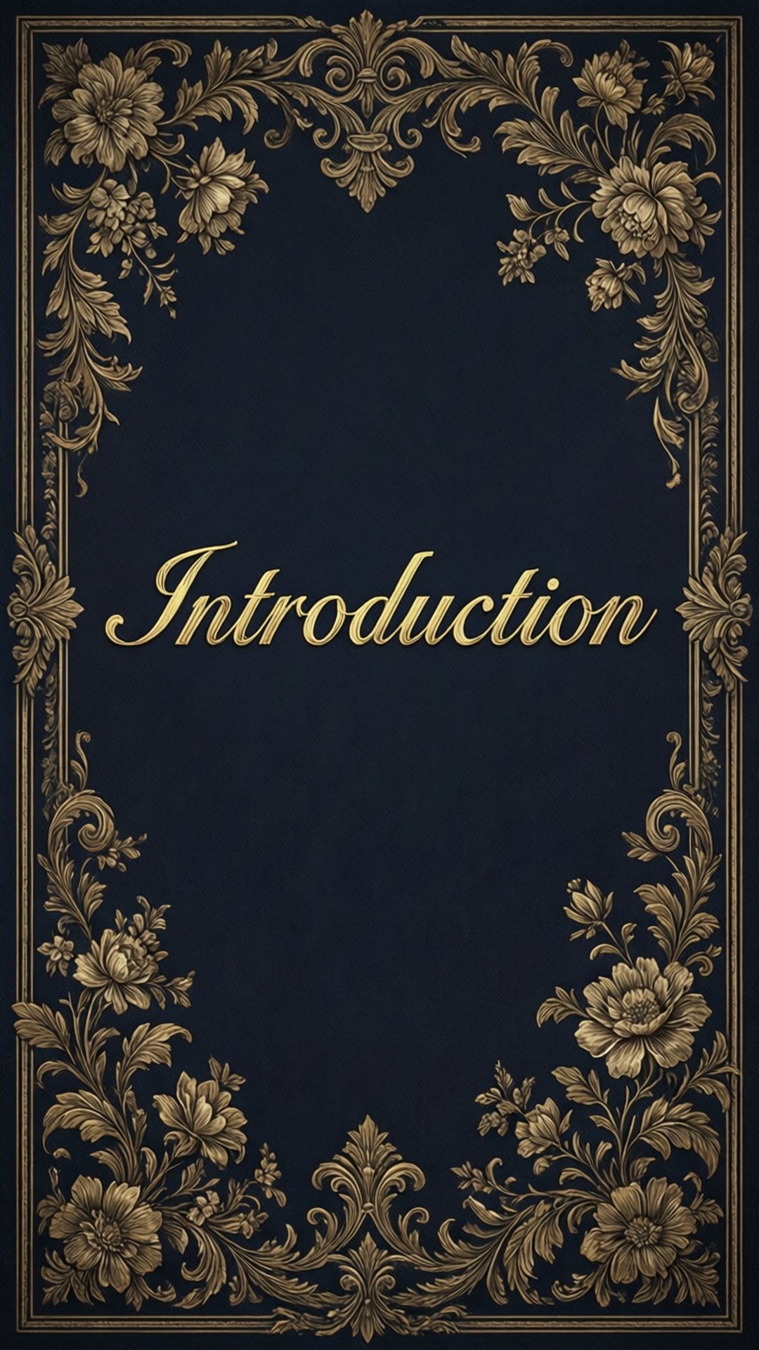 深藍色書封，帶有金色花卉邊框，並以草書寫上「Introduction」
