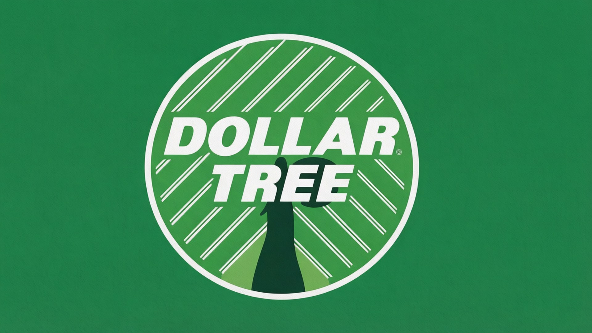 Clean Logo Minimal 壁紙 — 一個大膽的綠色背景，展示了Dollar Tree標誌，帶有白色文字和圓形設計內的樹木剪影。