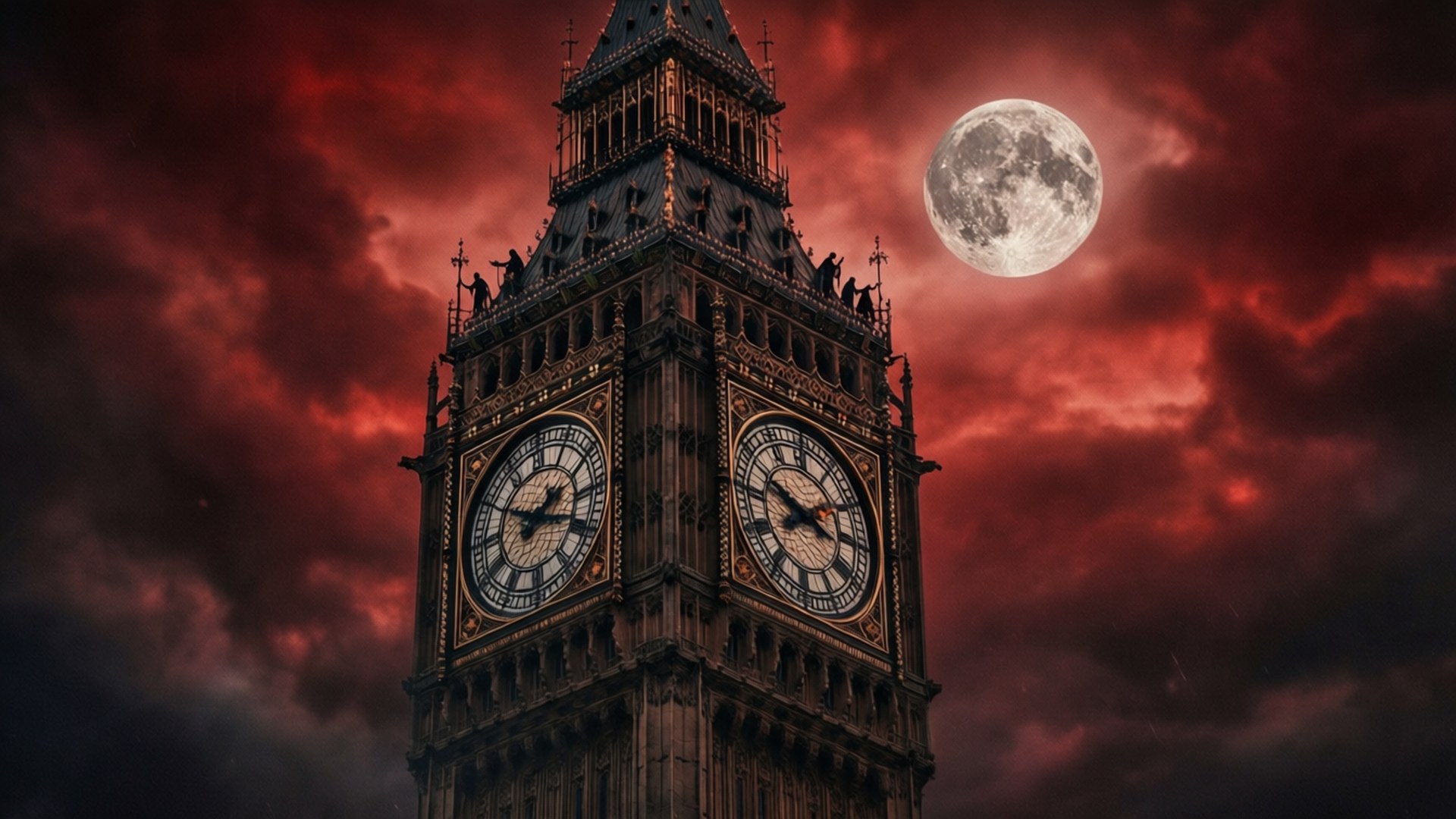Clock Tower Red Sky 壁紙