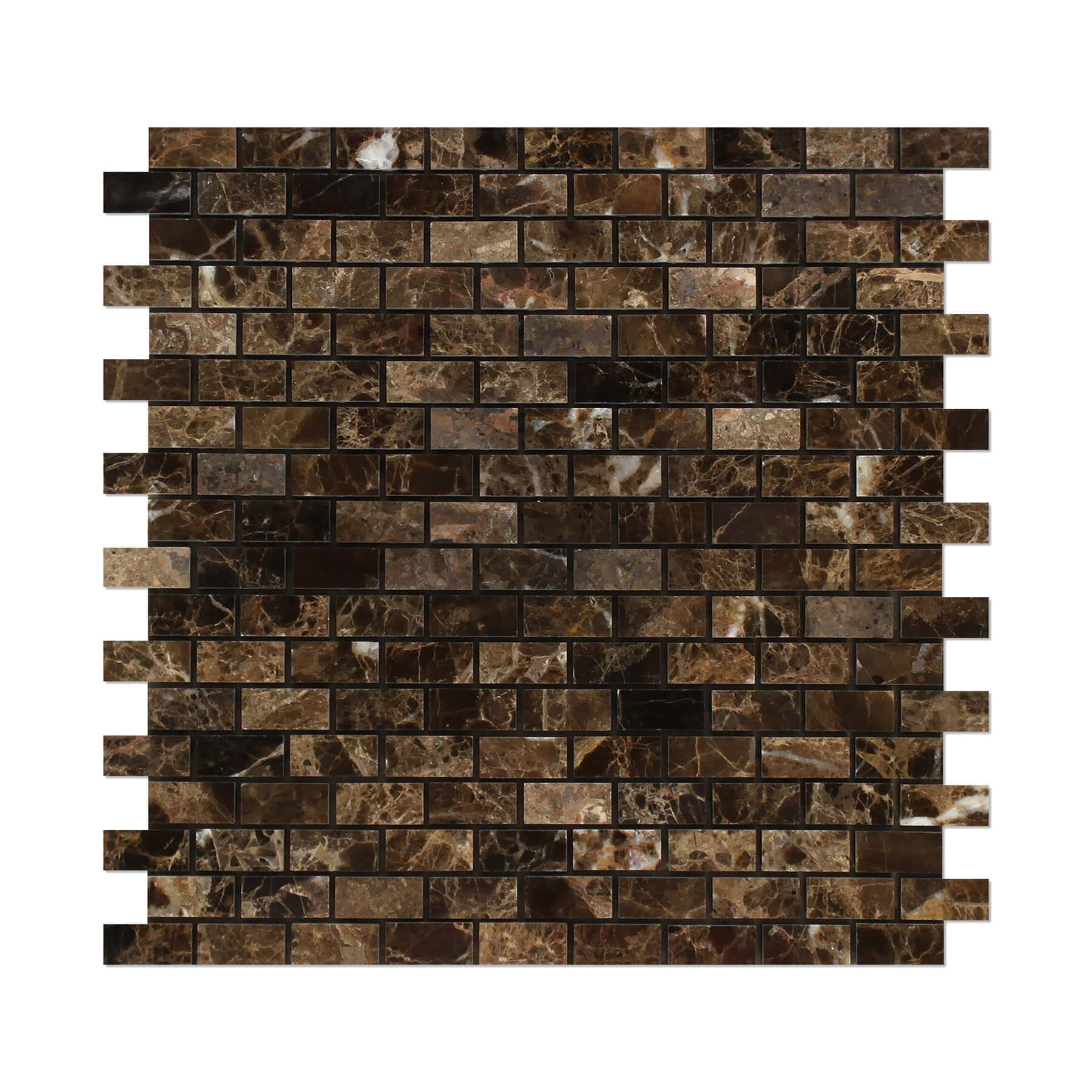 Tile 桌布 壁紙 — 棕色大理石馬賽克瓷磚圖案的近距離特寫，帶有深色填縫劑和漩渦狀紋理。