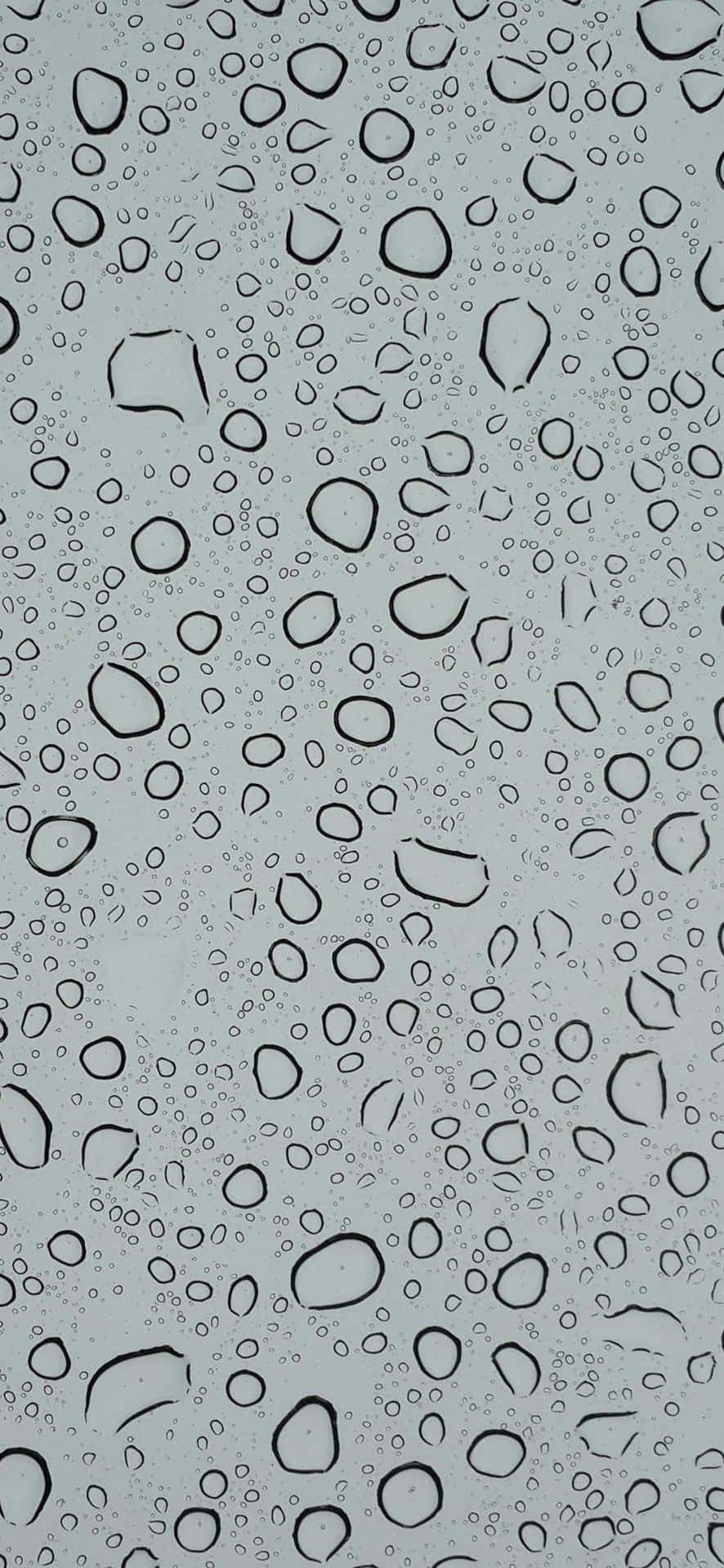  壁紙 — 淺灰色窗玻璃上黑色勾勒的雨滴特寫，營造出極簡抽象圖案。