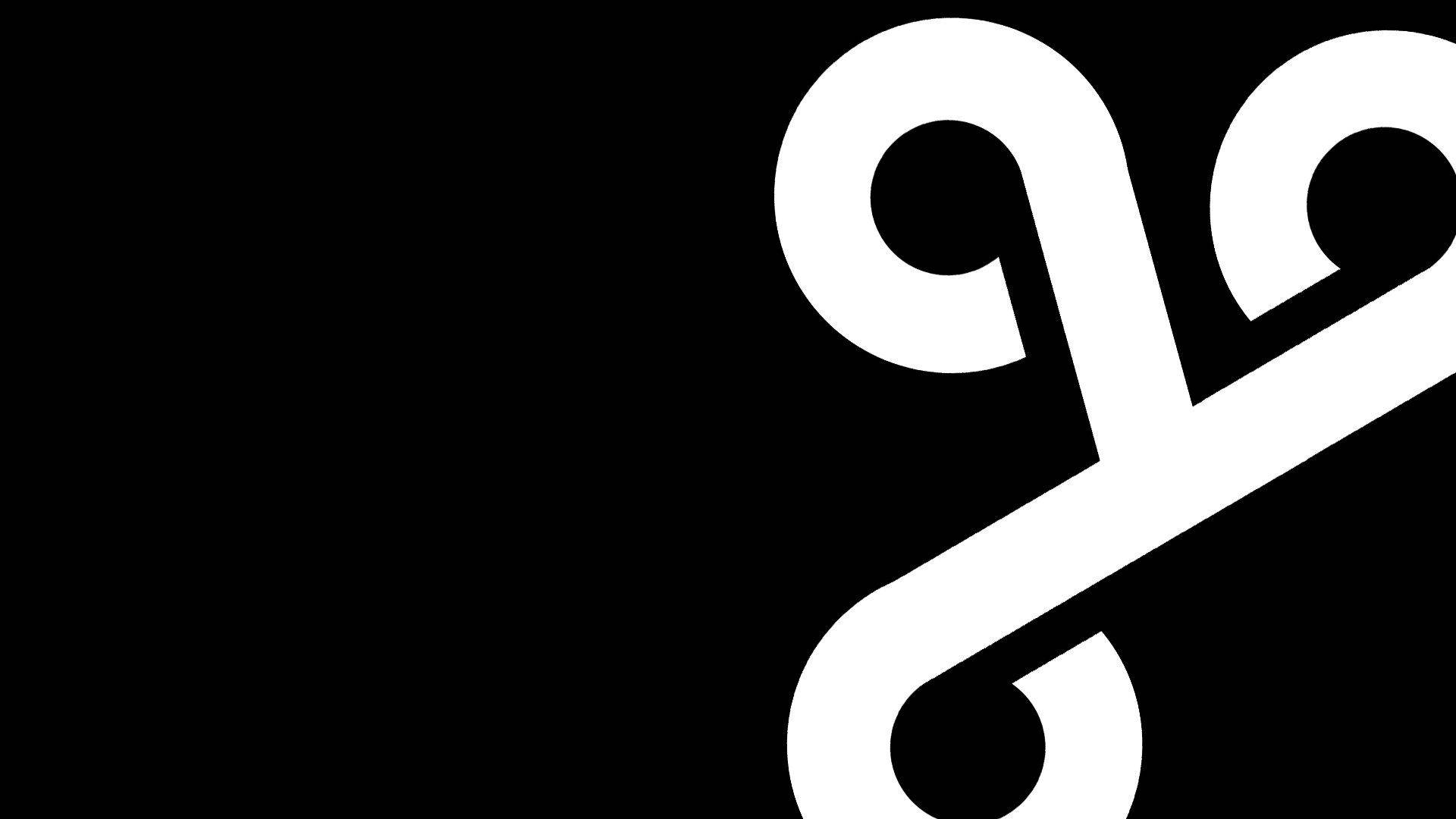 簡潔乾淨的 Cloud9 標誌 壁紙 — 大膽的白色抽象漩渦與純黑色背景形成鮮明對比，營造出極簡的圖形設計。