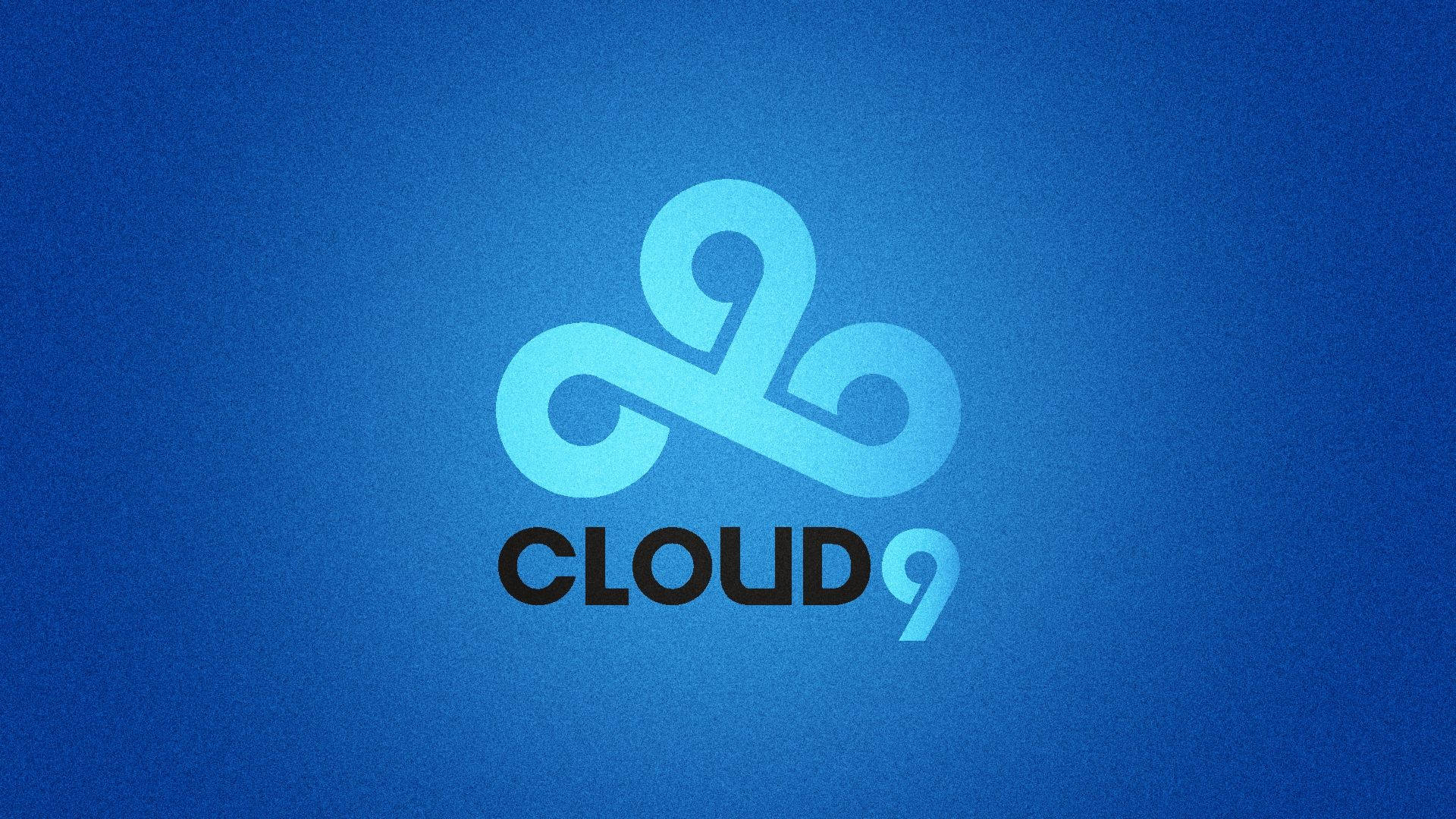 Cloud9 粒狀藍色效果 壁紙 — 發光的淺藍色Cloud9標誌居中放置在帶有細微漸變的紋理深藍色背景上。