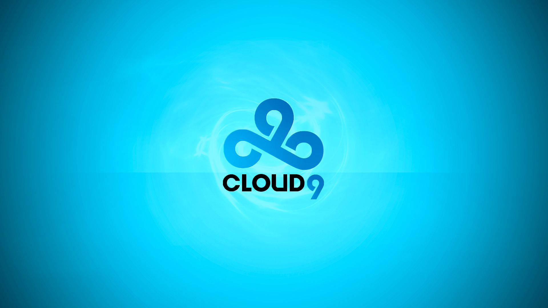 Cloud9 鮮豔藍色標誌 壁紙 — 一個發光的藍色雲朵標誌，中央帶有「CLOUD 9」文字，背景為漸變藍色。