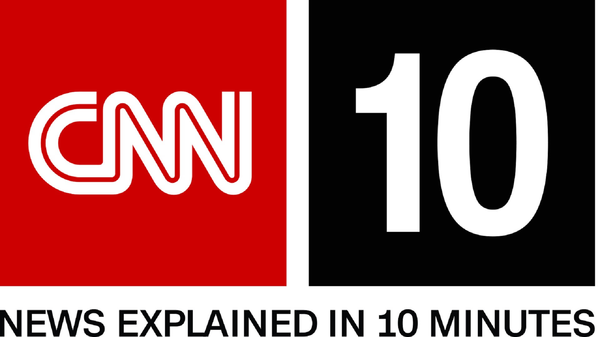 CNN 10 新聞解說 壁紙 — CNN 10 標誌，紅色正方形內有白色CNN文字，黑色正方形內有白色數字10，下方文字為「10分鐘新聞解說」。