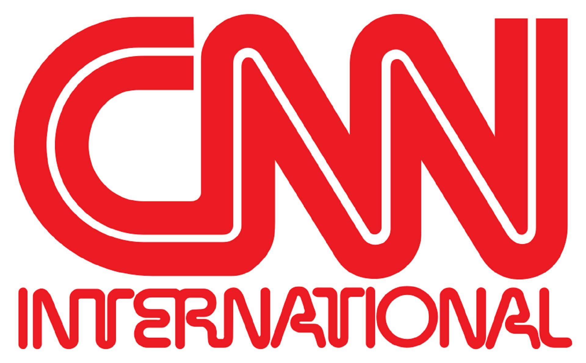 CNN 國際標誌 壁紙 — 大膽的紅色CNN International標誌，帶有白色輪廓，在乾淨的白色背景上。