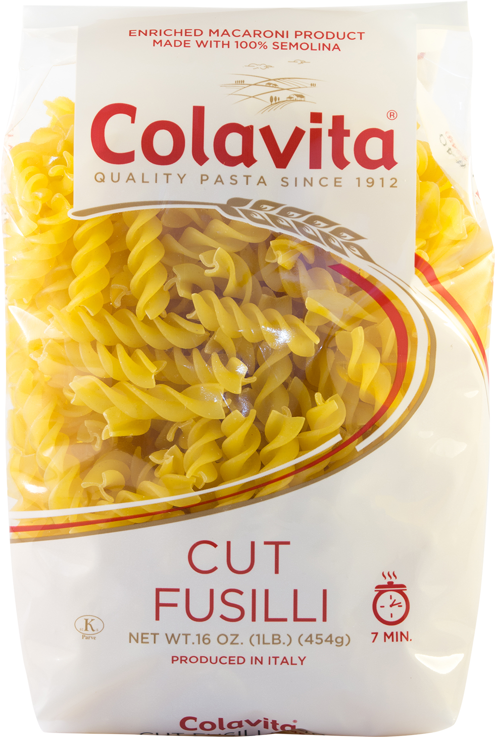 Colavita切片螺旋麵包包裝 壁紙 — Colavita 切碎螺絲粉袋的特寫，透過透明塑膠包裝顯示金色螺旋麵條。