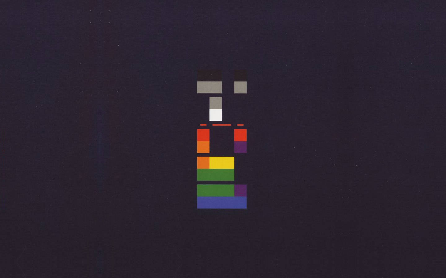 Coldplay《X&Y》專輯封面 壁紙 — 一個像素化的人物，帶有彩虹色的軀幹，站在深色紋理背景前。