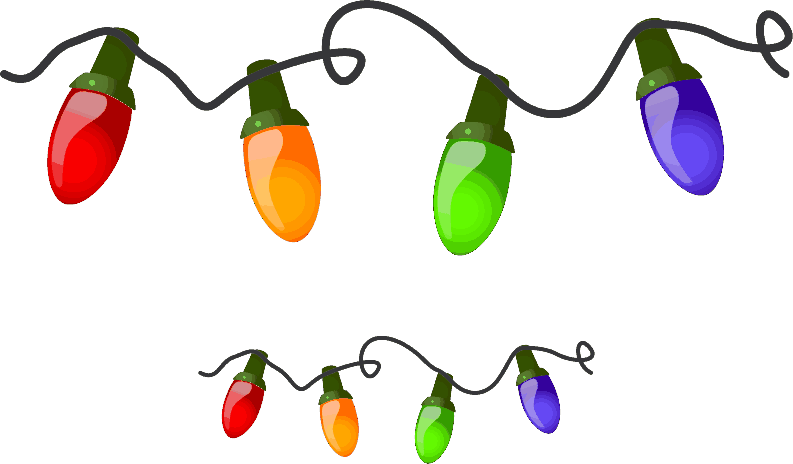 Colorful Christmas Lights Clipart 壁紙 — 色彩繽紛的卡通聖誕燈飾以兩條繩子懸掛在純棕色背景上。
