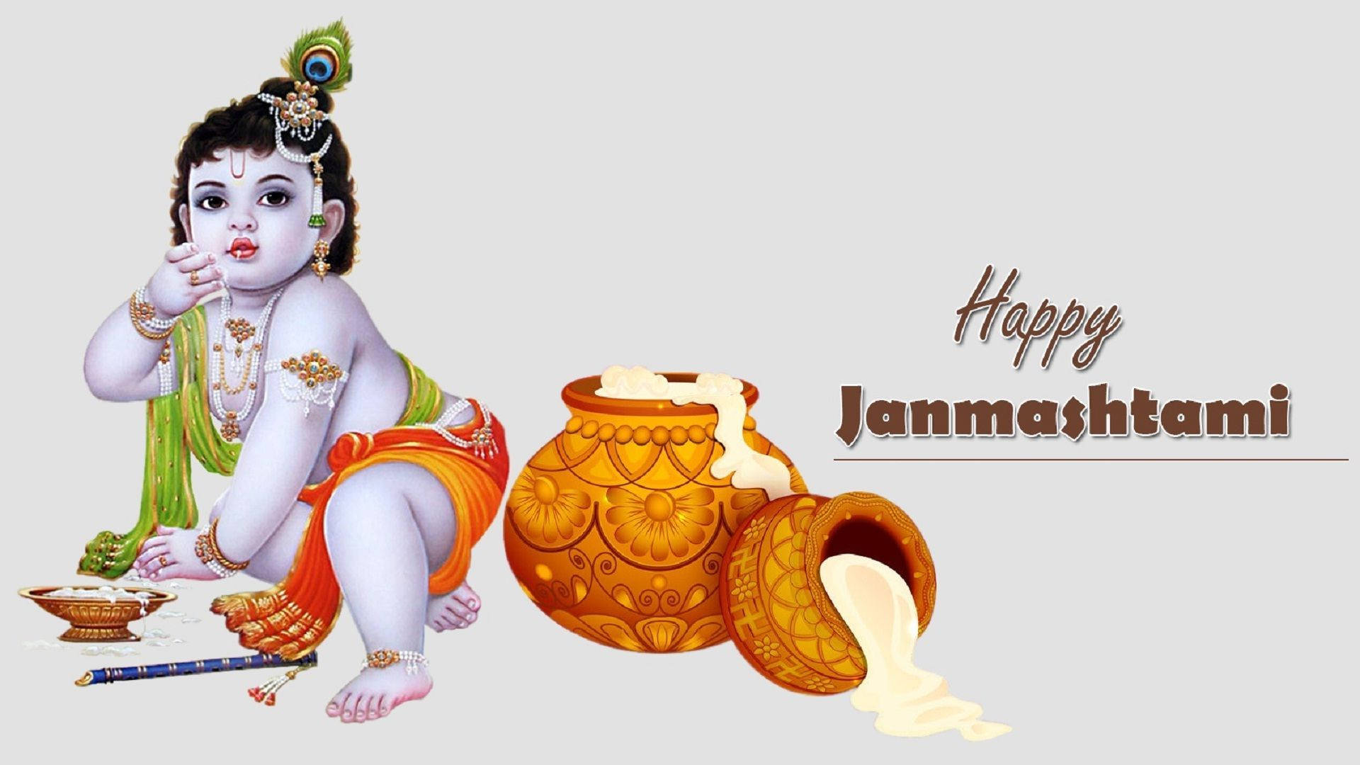 嬰兒克里希納與牛奶罐慶祝Janmashtami節日