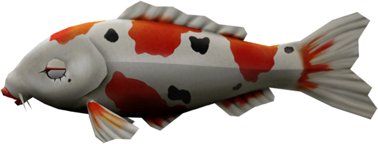 Colorful Koi Carp Illustration 壁紙 — 一條風格化的3D渲染錦鯉，帶有橙紅和黑色圖案，閉著睫毛安詳地睡覺。