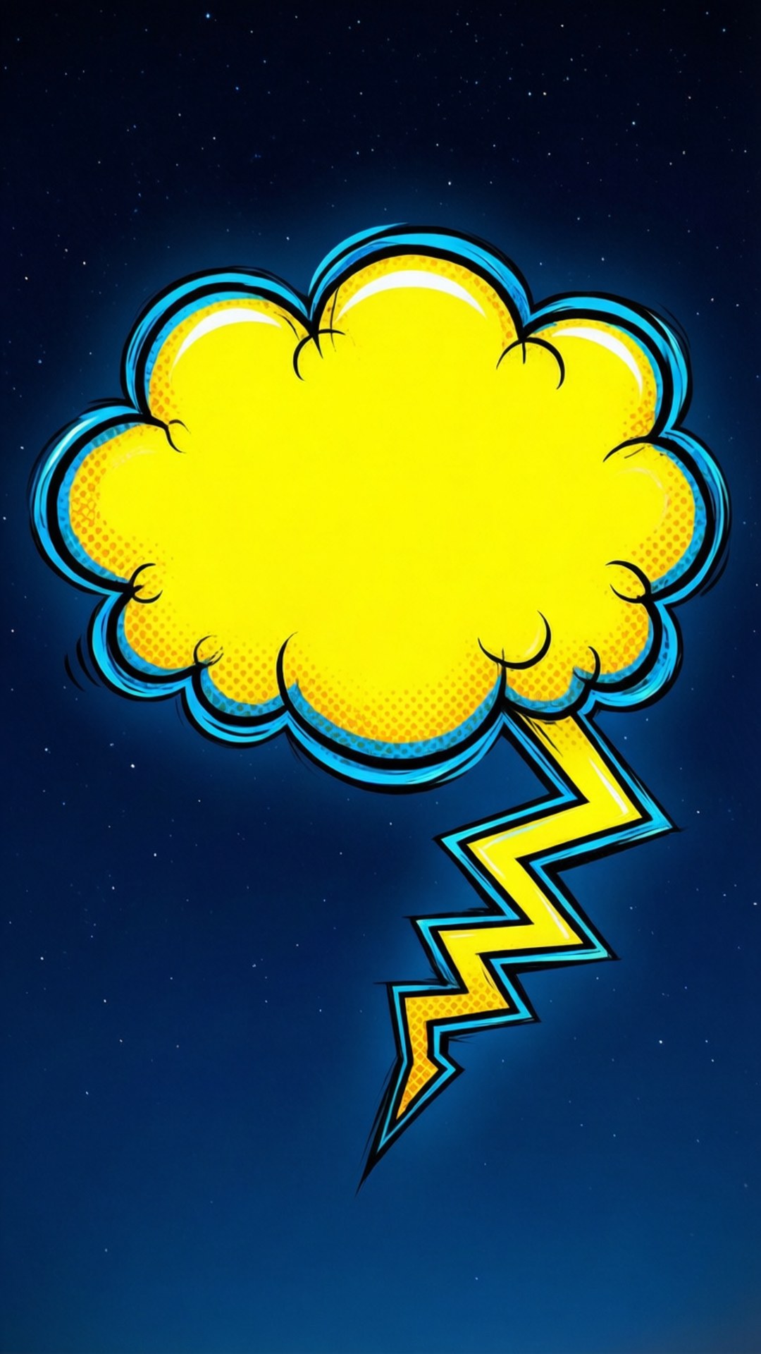 漫畫風格雷雲帶有閃電，背景是星空夜空