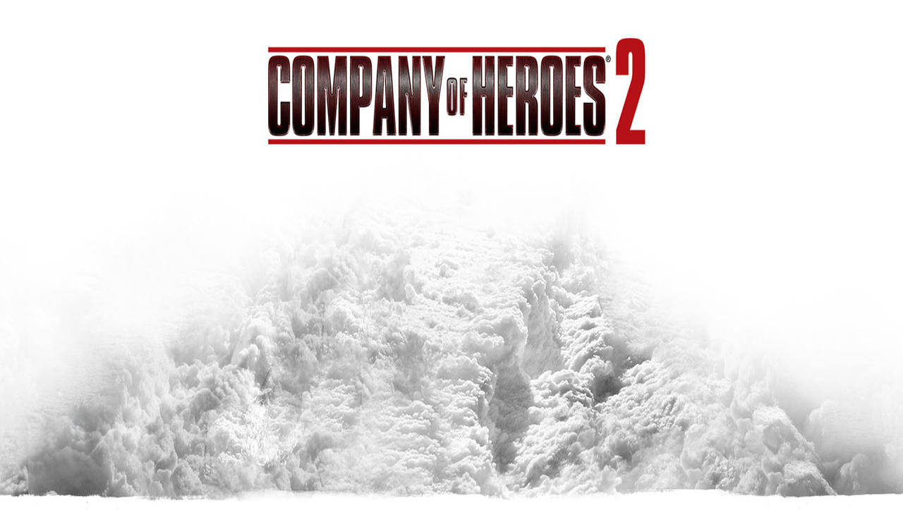 Company of Heroes 2 雪崩 壁紙 — Company of Heroes 2 標誌從煙霧和雪花旋轉的戰場中浮現，背景為純白色。
