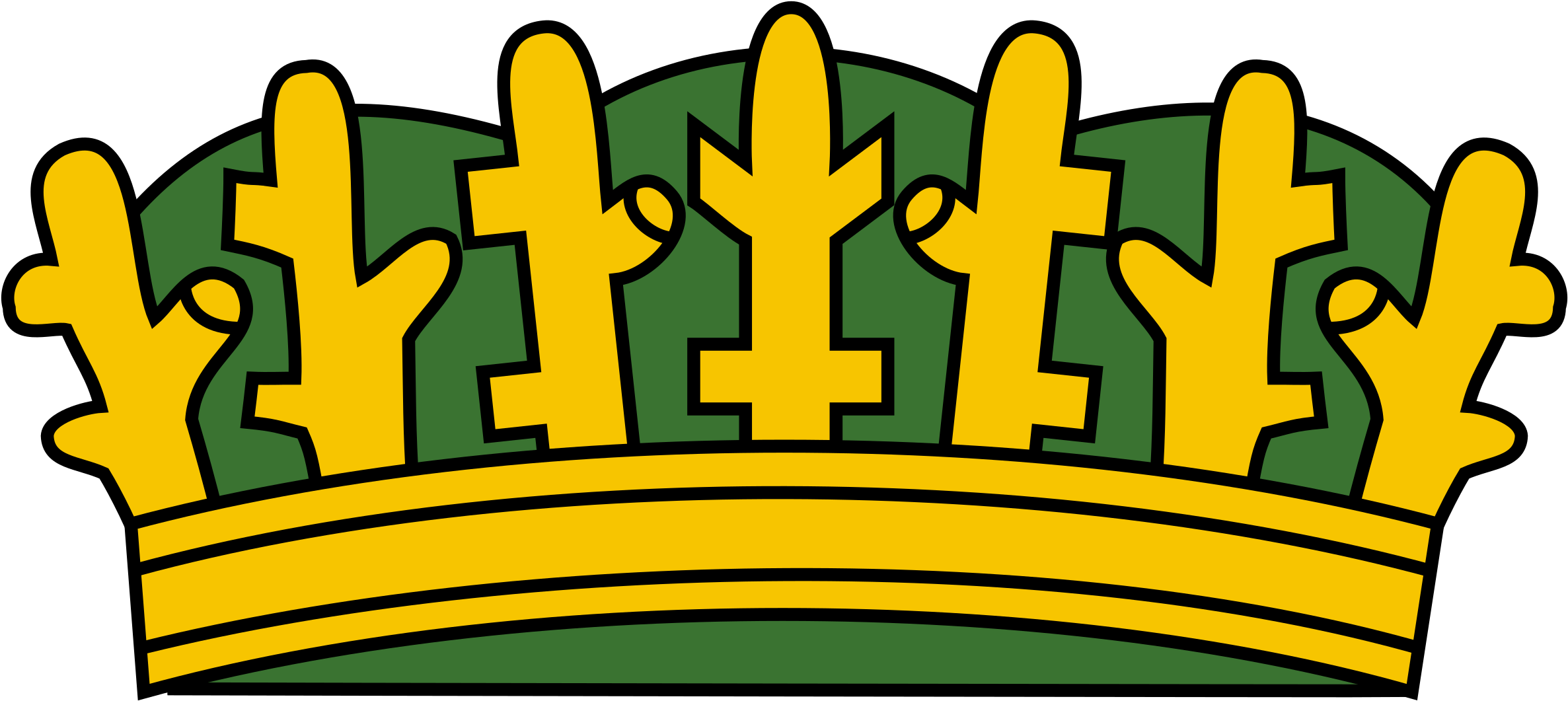 Congo Kinshasa Coatof Arms Detail 壁紙 — 一個大膽的黃色皇冠，帶有綠色葉子點綴和黃色帶子，置於黑色背景上。