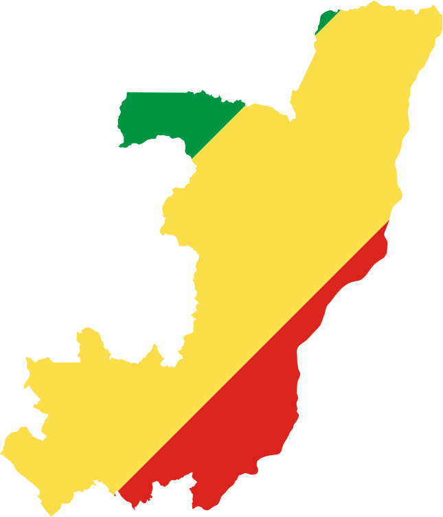 Congo Map Outline Color 壁紙 — 盧旺達地圖填充了其國旗顏色綠色、黃色和紅色的對角條紋。