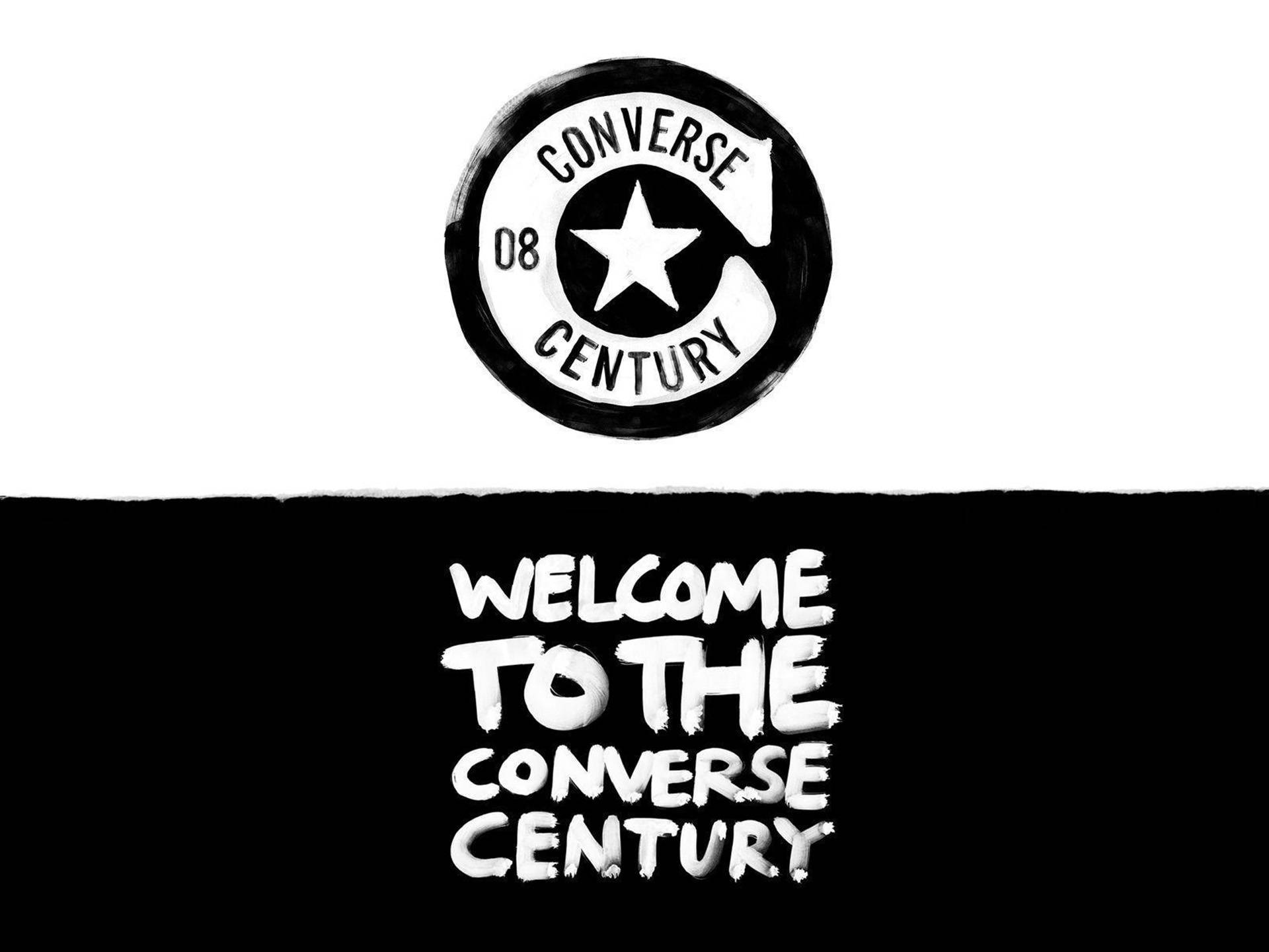 Converse 標誌百年藝術 壁紙 — 大膽的黑白圖形，帶有 Converse 標誌和文字 'WELCOME TO THE CONVERSE CENTURY'，採用粗糙的筆觸風格。