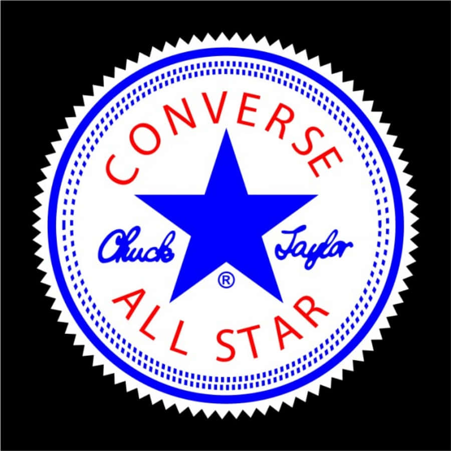 Converse All Star 標誌，藍色星星和紅色文字，黑色背景。