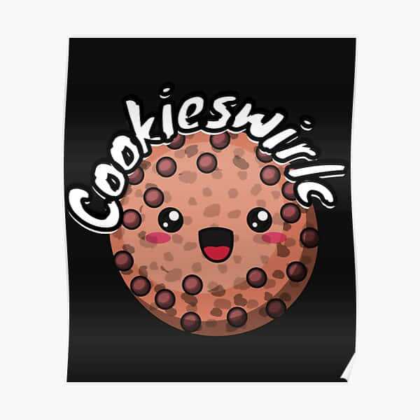 一個微笑的卡通曲奇，有朱古力粒和文字cookieswirls。