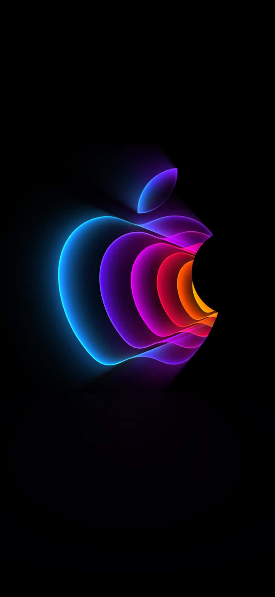 黑色背景上帶有霓虹漸變色彩的發光Apple標誌
