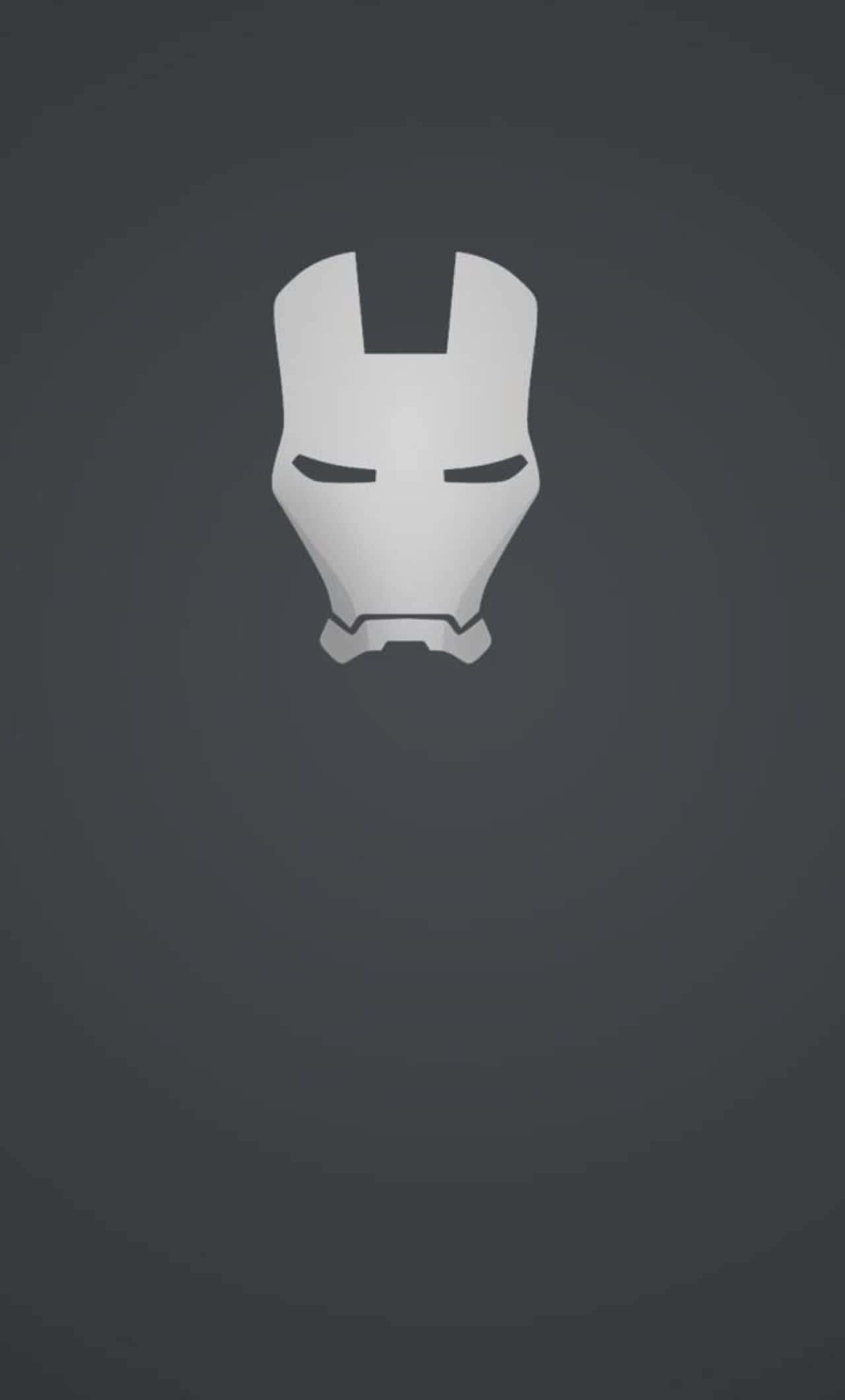 擁有一部屬於你的Cool Iron Man iPhone 壁紙 — 簡約白色鐵甲奇俠頭盔圖示，置中在深灰色漸變背景上。
