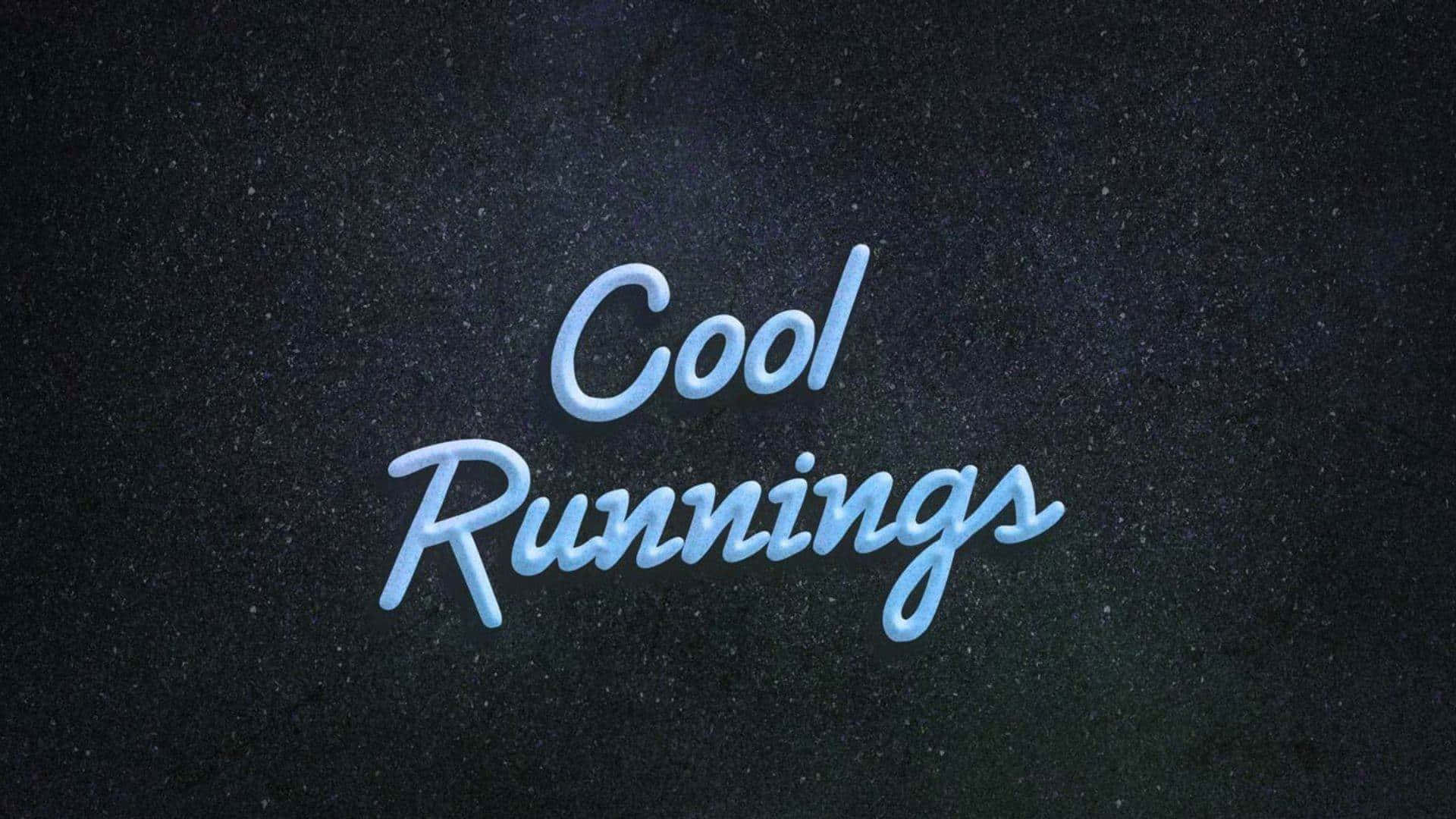  壁紙 — 「Cool Runnings」字樣以冰藍色草書在帶有斑點的深色背景上發光。